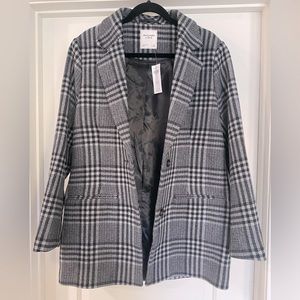 NWT Abercrombie & Fitch Plaid Blazer Coat, grey and black